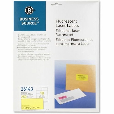 Business Source Laser Labels, Fluorescent, 2inx4in, Neon Yellow, 250PK BSN26143